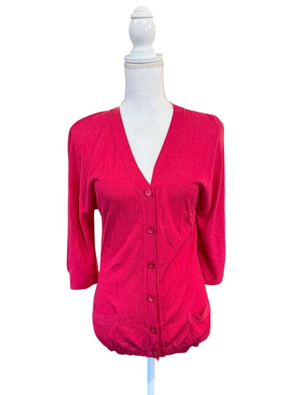 Moschino Womens Bright Pink 3/4 Sleeve Button-Up Cardigan With Pockets